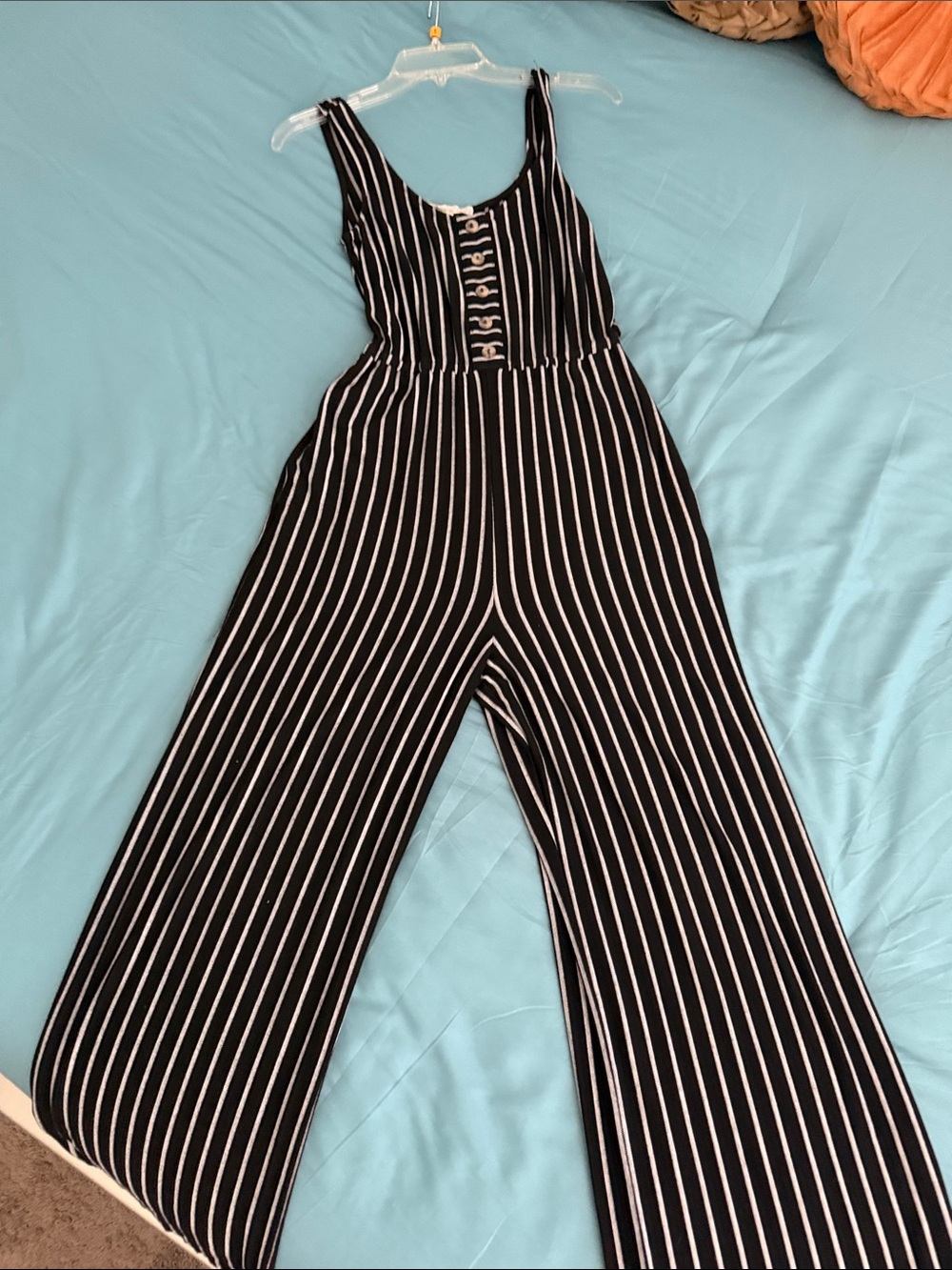 Jolt Black and White Vertical-Stripe Sleeveless Jumpsuit